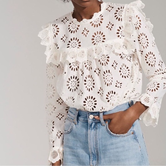 Zara eyelet blouse size M in off white color - Picture 1 of 15